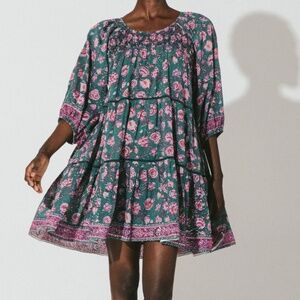 Cleobella Jessa Mini Dress Jade Floral Green L